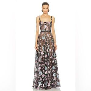 NWOT BRONX AND BANCO MIDNIGHT EMBROIDERED FLORAL GOWN